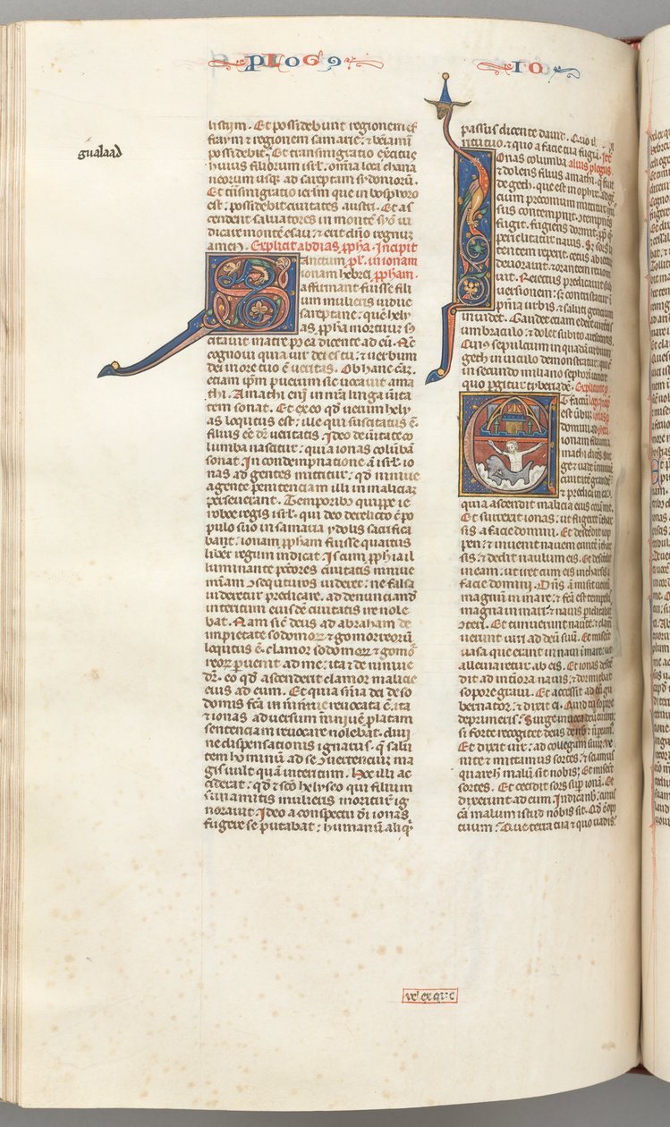 Jonah, Historiated Initial E, Jonah Swallowed by the Whale, a Walled City Above, fol. 357v, c. 1275 by Unbekannt