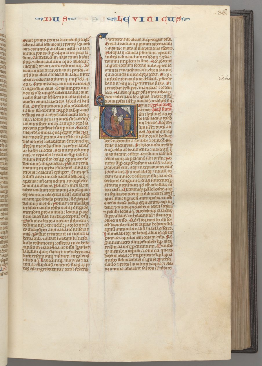 Leviticus, Historiated Initial V, Moses Offering a Sacrificial Lamb on an Altar by Unbekannt