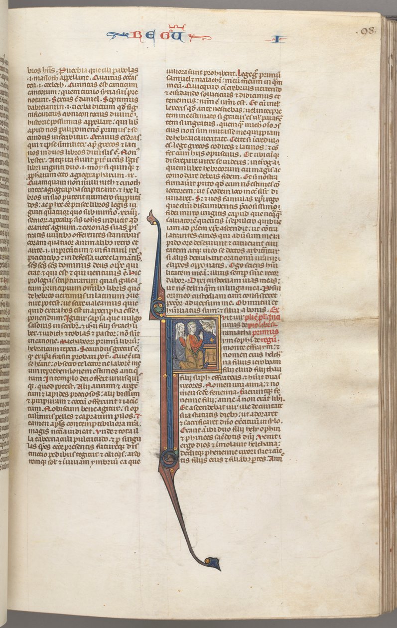 Kings I, Historiated Initial F, Elkanah and Hannah Kneeling Before an Altar, c. 1275-13 (detail) by Unbekannt