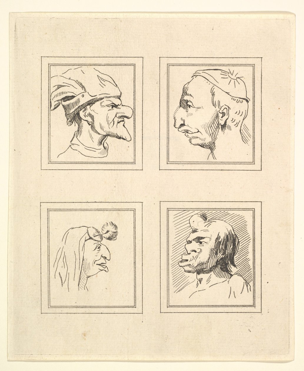 Four Heads from Caricatures by Leonardo da Vinci, from Drawings by Wenceslaus Hollar, 1786 by Unbekannt