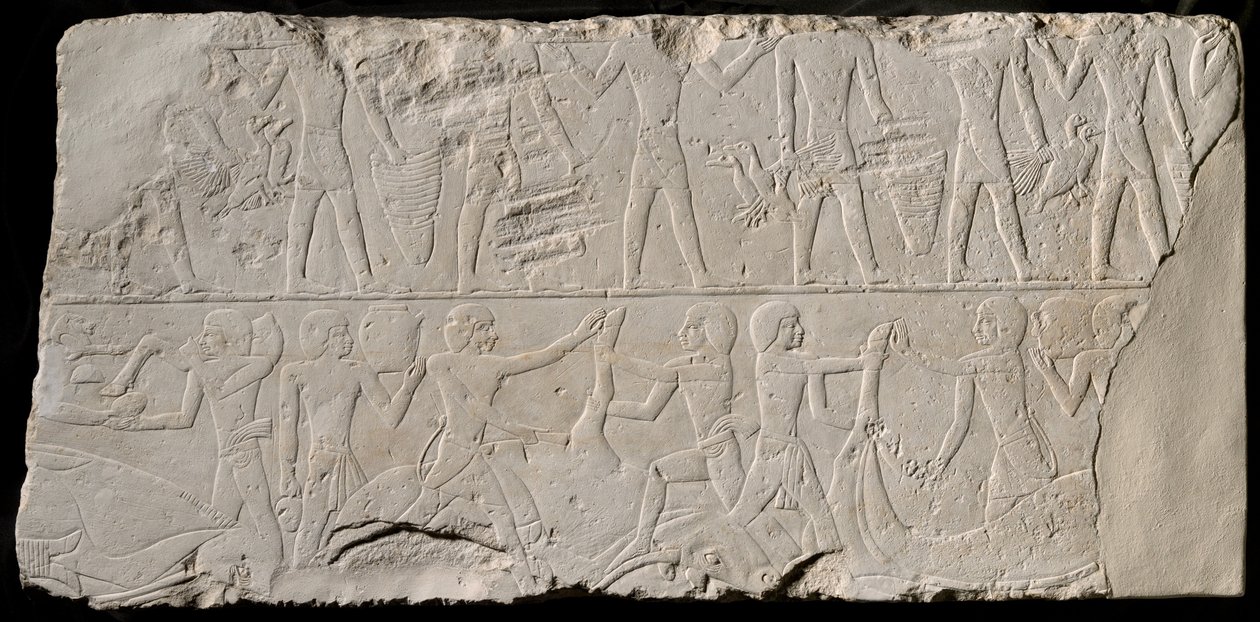 Fragment of a Tomb Wall Depicting Offering Bearers and Butchers, Egypt, Old Kingdom by Unbekannt