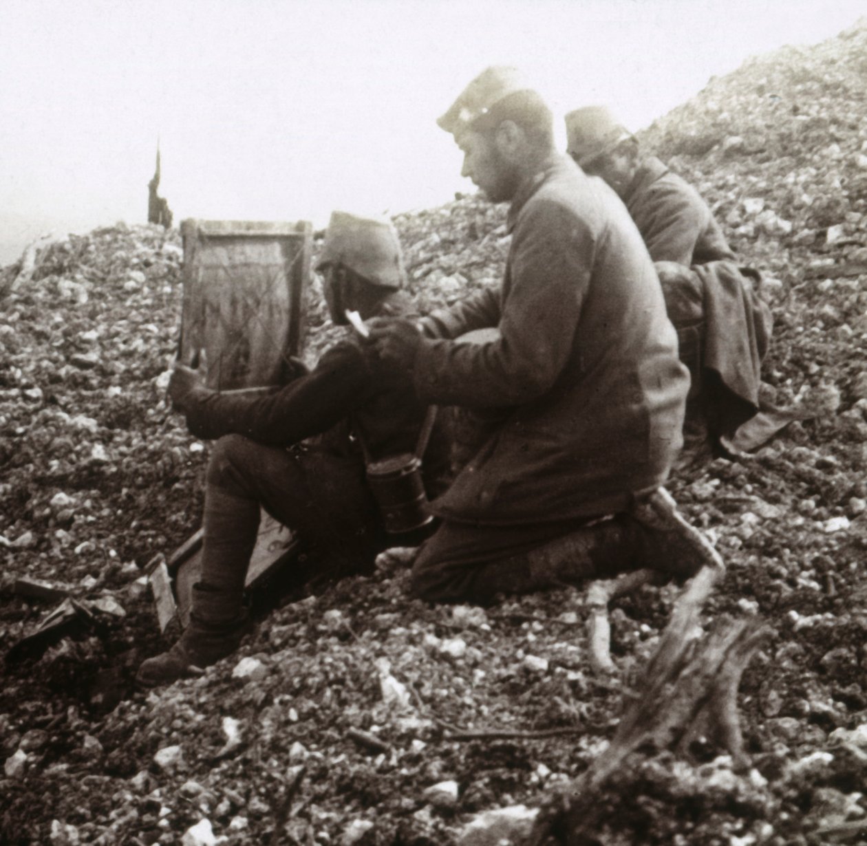 German Signallers Outside the Fortress of Vaux, Verdun, Northern France by Unbekannt