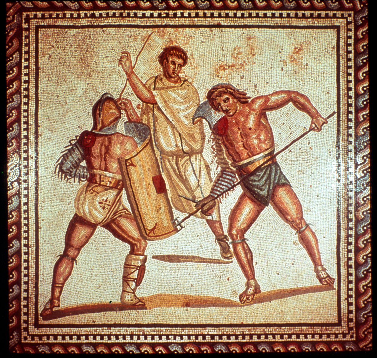 Gladiators in the arena, Roman mosaic, Saarbrucken, Germany by Unbekannt
