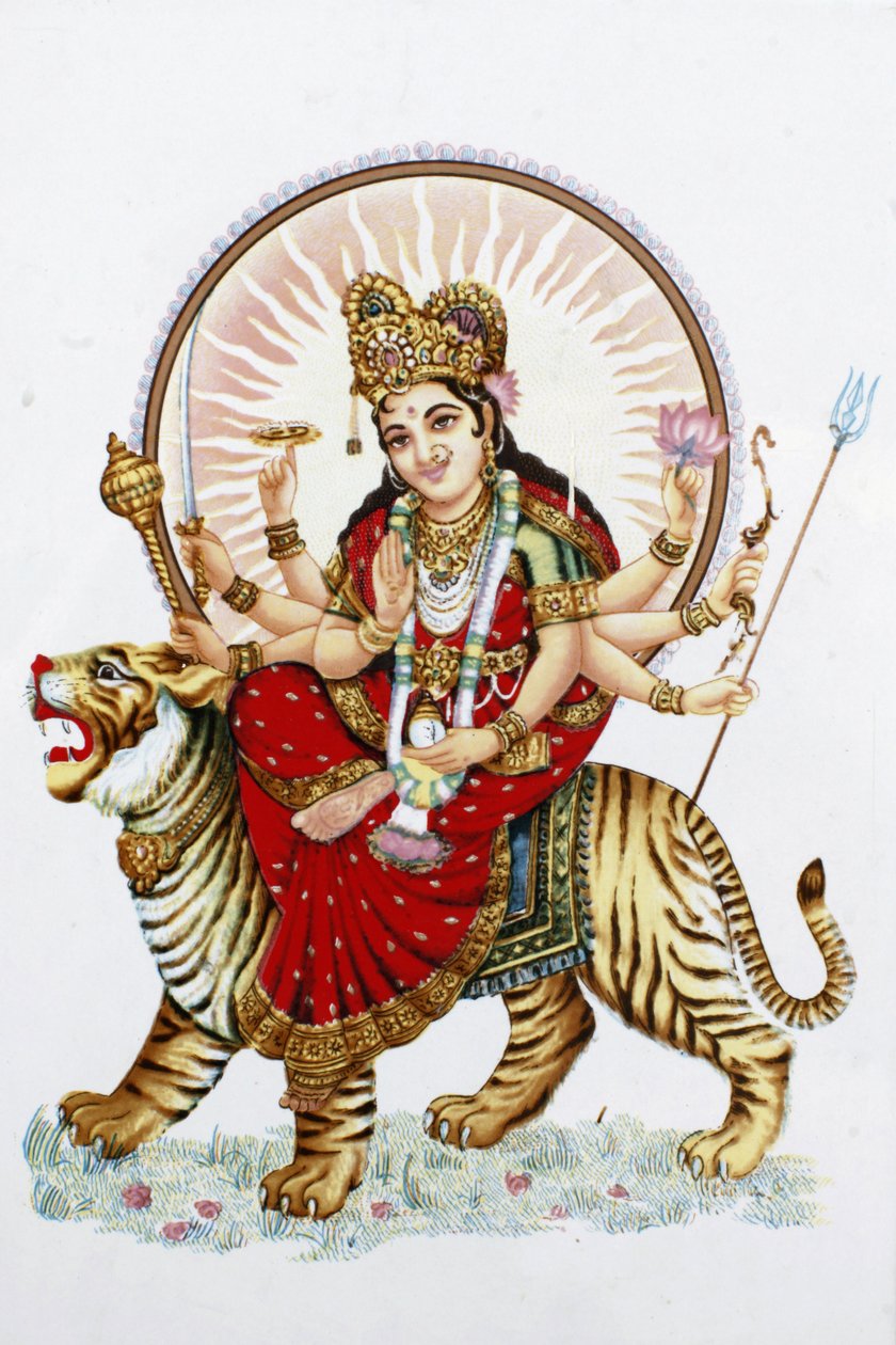 Goddess Sherawali (Durga) Riding a Tiger, Rishikesh, India by Unbekannt
