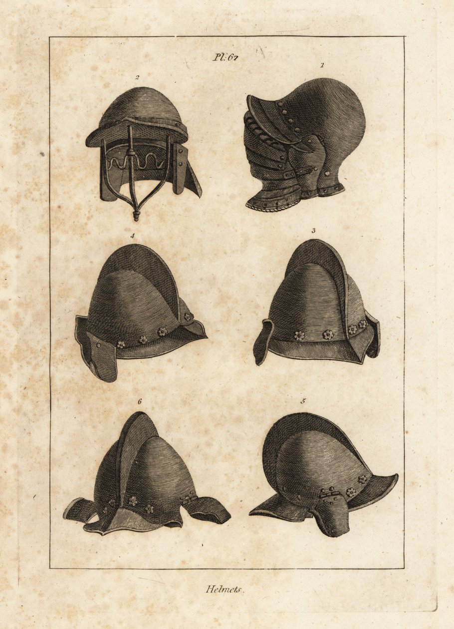 Helmet with Down-opening Bever in the Tower of London, Double-barred Helmet, and Salet with Oreillets or Earpieces by Unbekannt