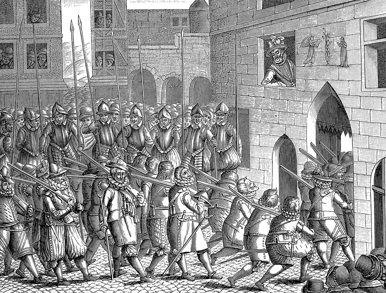 Henry IV of France watching the departure of the Spaniards from Paris, 22 March 1594 by Unbekannt