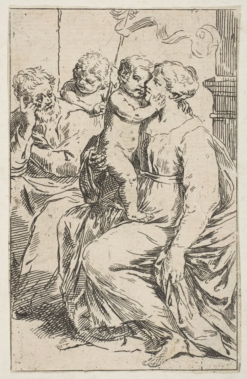 Holy Family with Saint John the Baptist, Copy in Reverse after Cantarini by Unbekannt