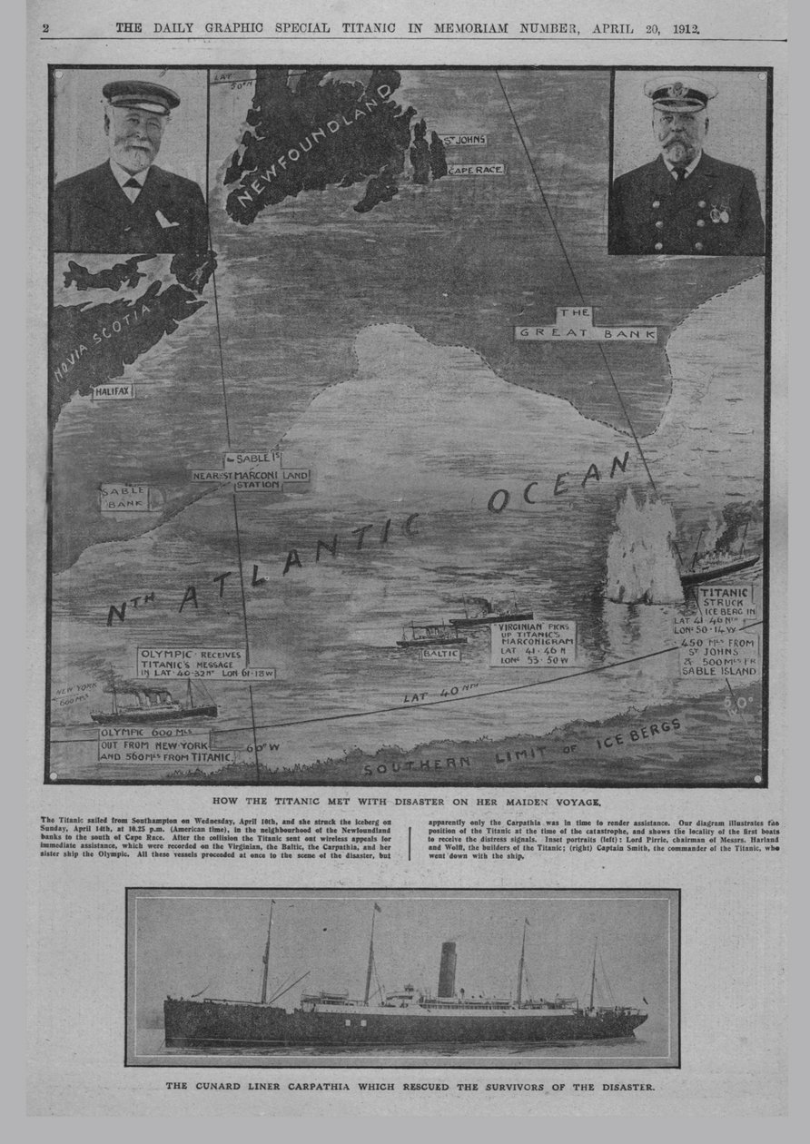 How the Titanic Met with Disaster..., and The Cunard Liner Carpathia..., April 20, 1912 by Unbekannt