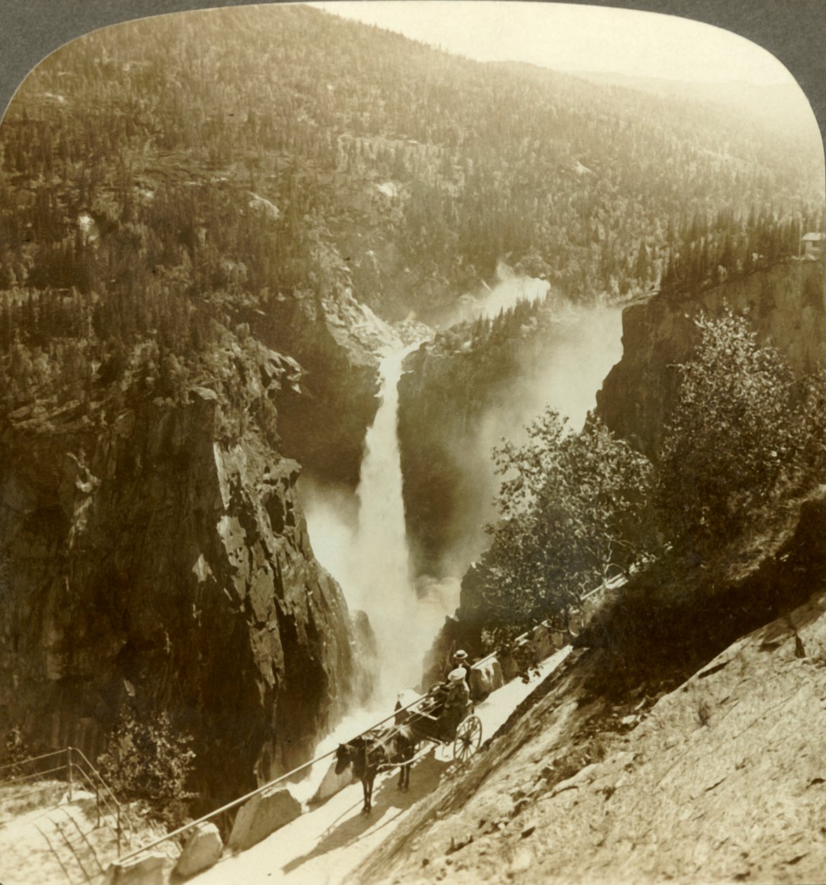 Imposing beauty of spray-enshrouded Rjukanfos, the foaming fall, Norway, c1905 by Unbekannt