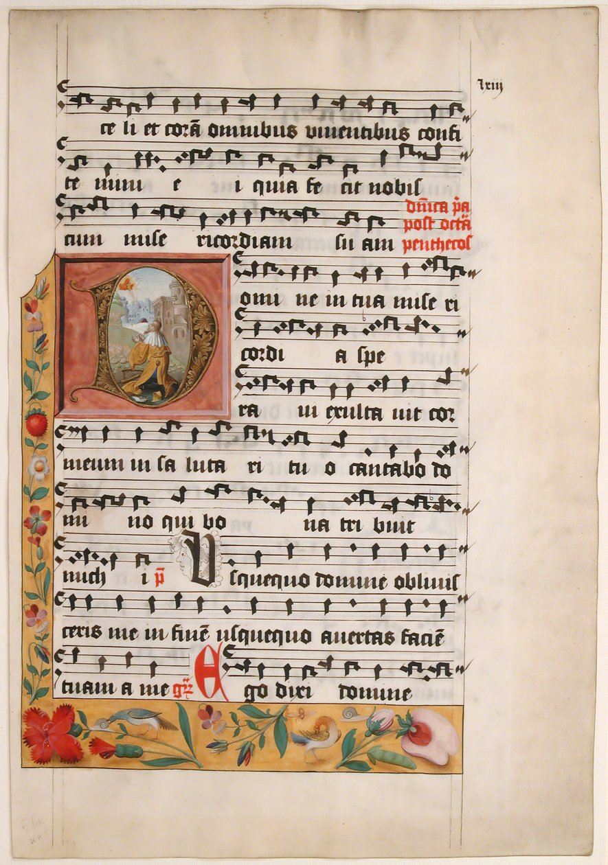 Initial D with King David, from a Cistercian Gradual, ca. 1524 by Unbekannt