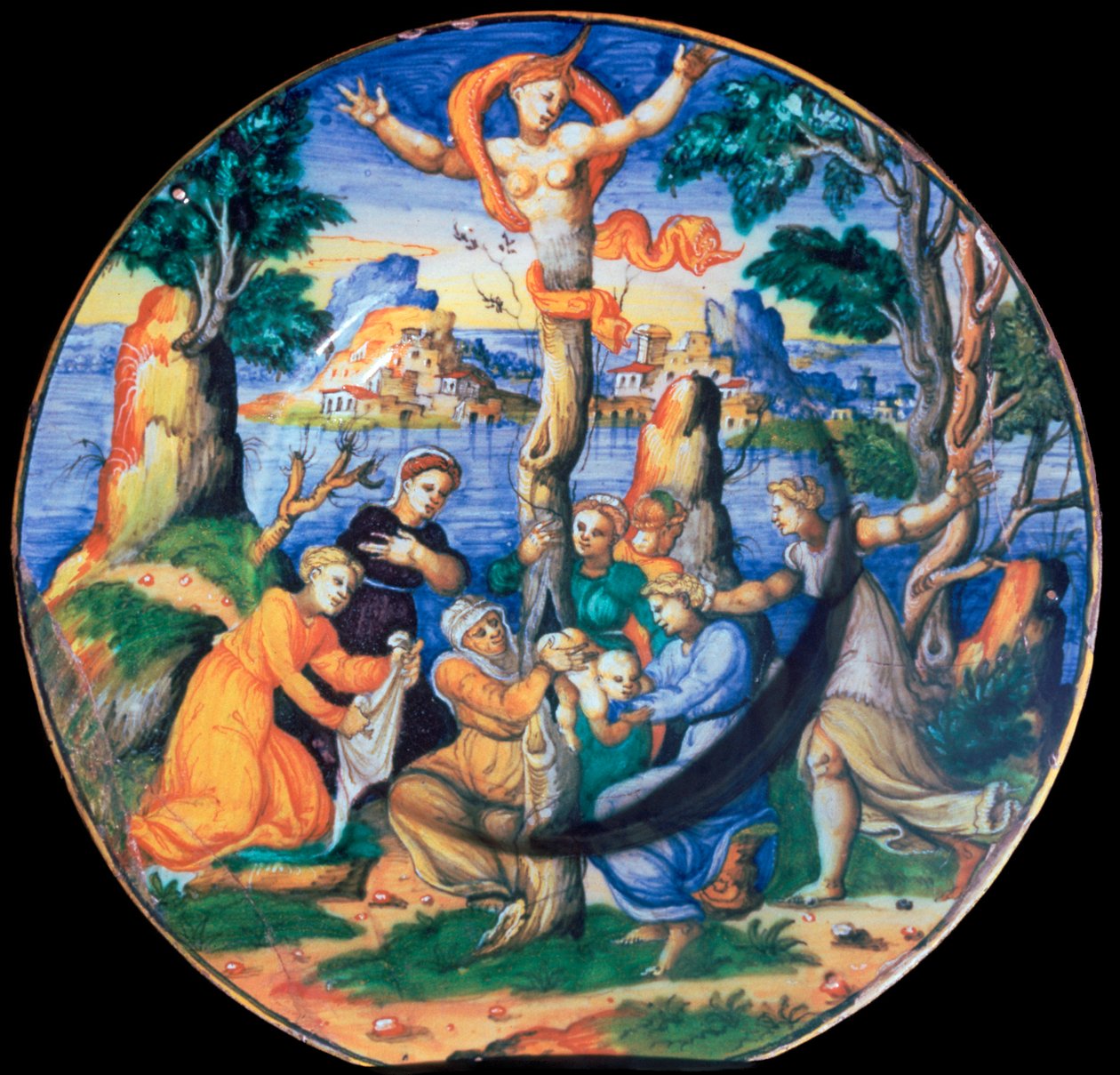 Italian Earthenware Plate Showing the Birth of Adonis