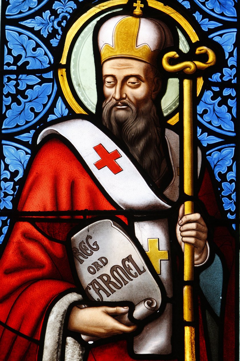 Jerusalem Patriarch Saint Albert stained glass in Pont L
