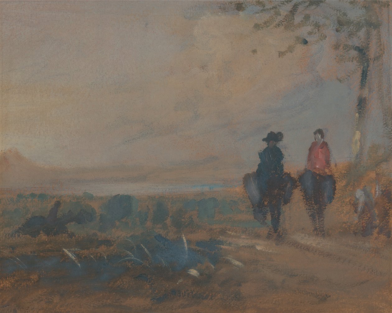 Landscape with Lake and Two Figures Riding, ca. 1820 by Unbekannt