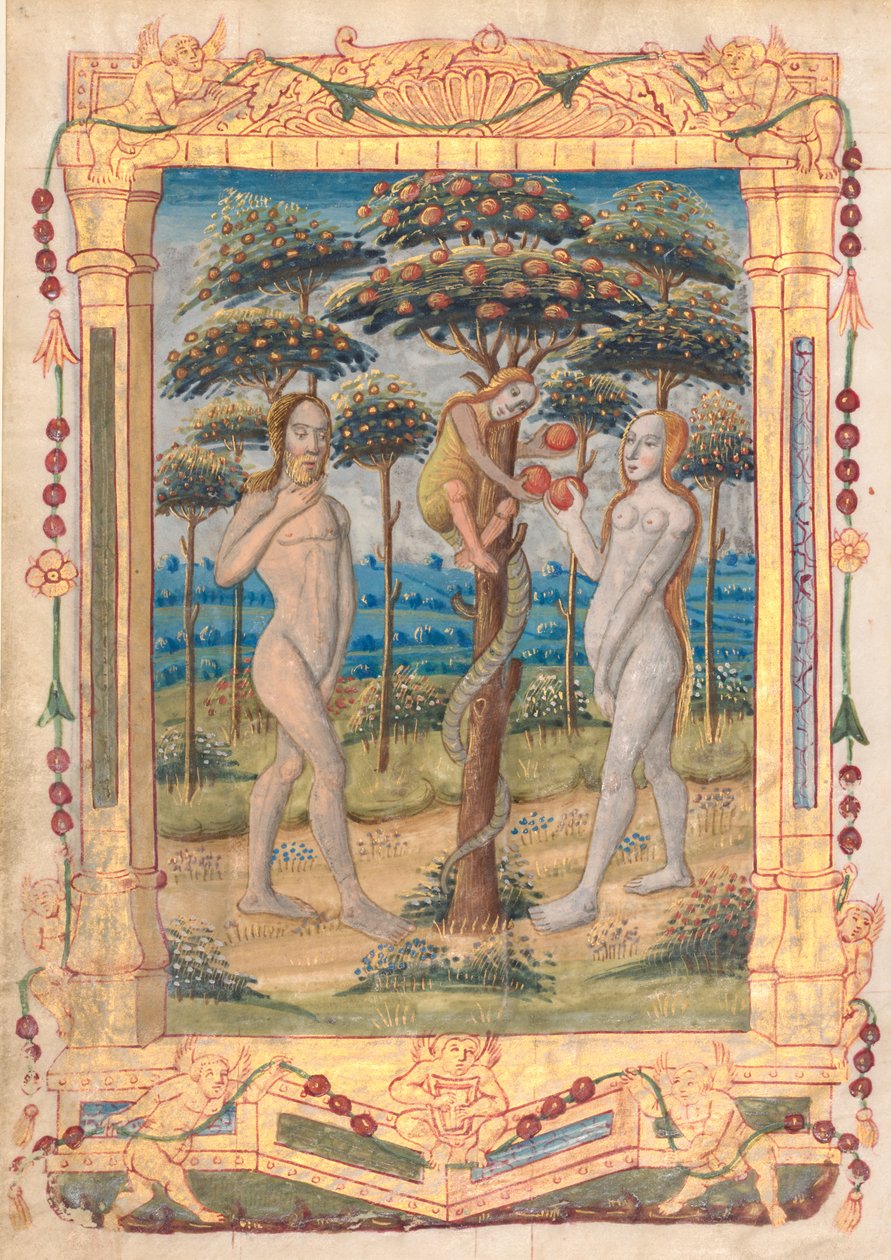 Leaf from a Book of Hours: Adam and Eve and the Fall of Man (recto) by Unbekannt