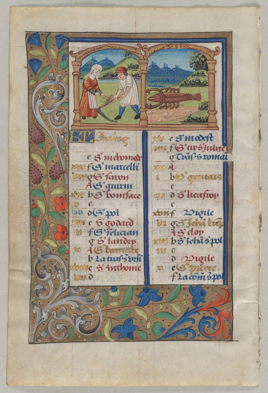 Leaf from a Book of Hours: Calendar Page for June (verso) by Unbekannt