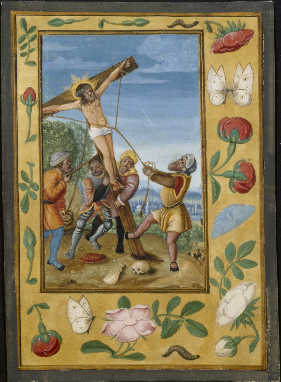 Leaf from a Book of Hours: The Raising of the Cross by Unbekannt