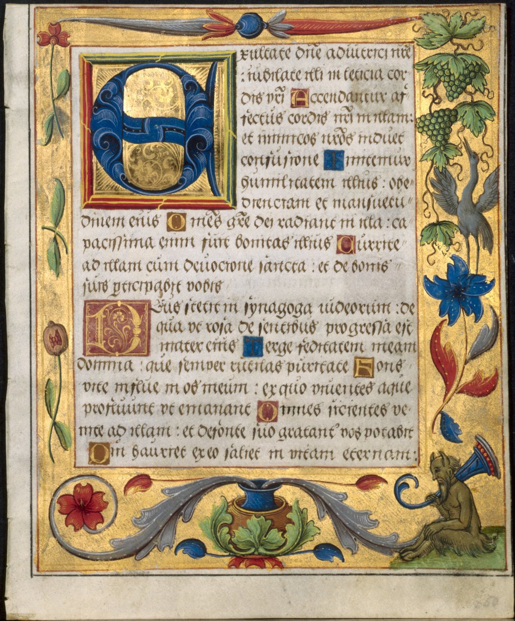 Leaf from a Psalter and Prayerbook: Initial E with Ornamental Border by Unbekannt