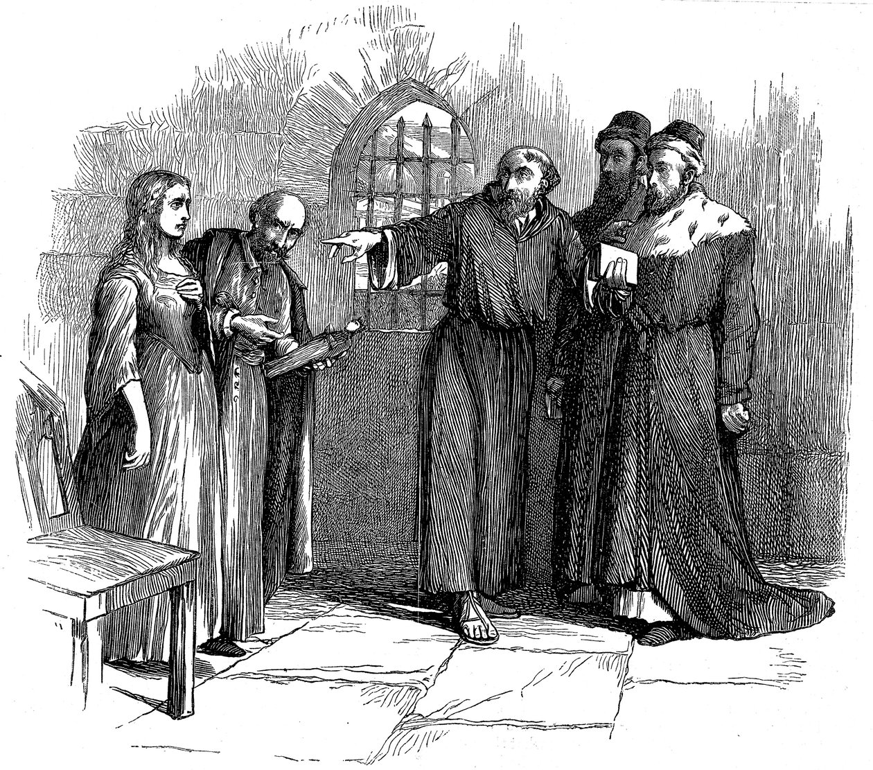 Lucrezia Castellani before Inquisitors after banned Waldenses service, c. 1476, 19th century by Unbekannt