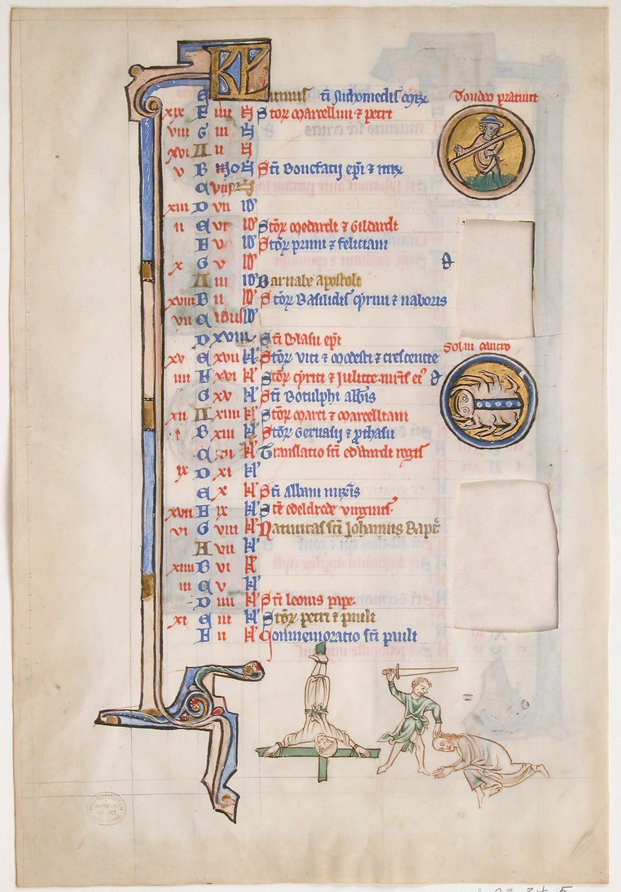 Manuscript Leaf with June Calendar, from a Royal Psalter by Unbekannt
