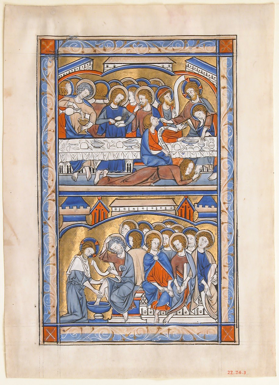 Manuscript Leaf with the Last Supper and the Washing of the Apostles