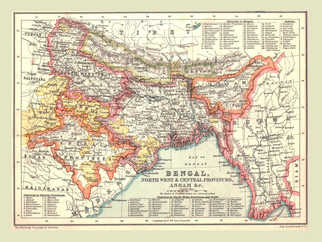 Map of Bengal, the North West and Central Provinces, and Assam, 1902 by Unbekannt