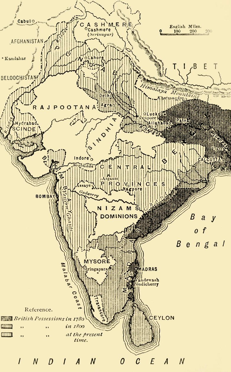 Map of India, Showing the British Possessions in 1780, 1800, and at the Present Time by Unbekannt