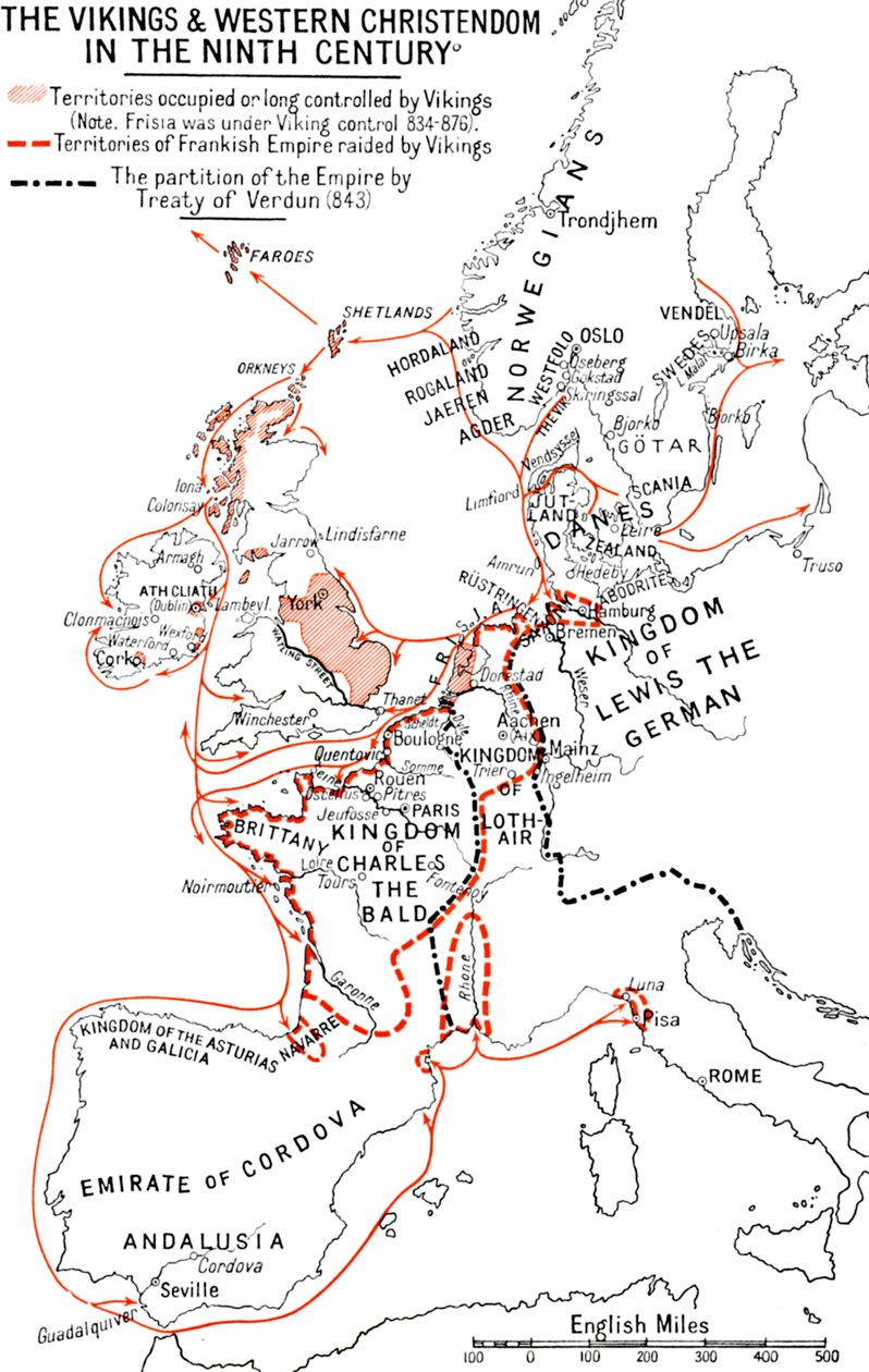 Map of the Vikings & Western Christendom in the Ninth Century by Unbekannt