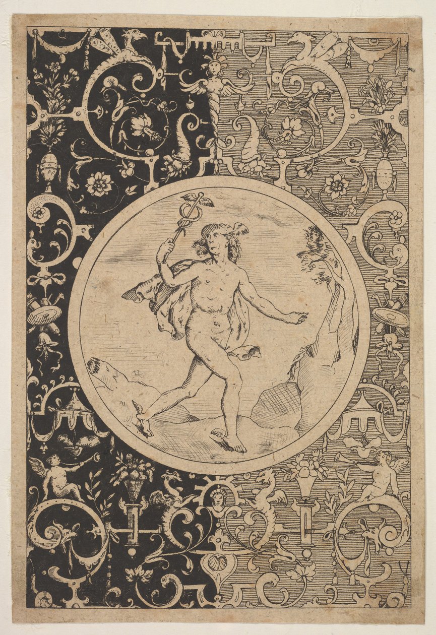 Mercury in a Decorative Frame with Grotesques by Unbekannt