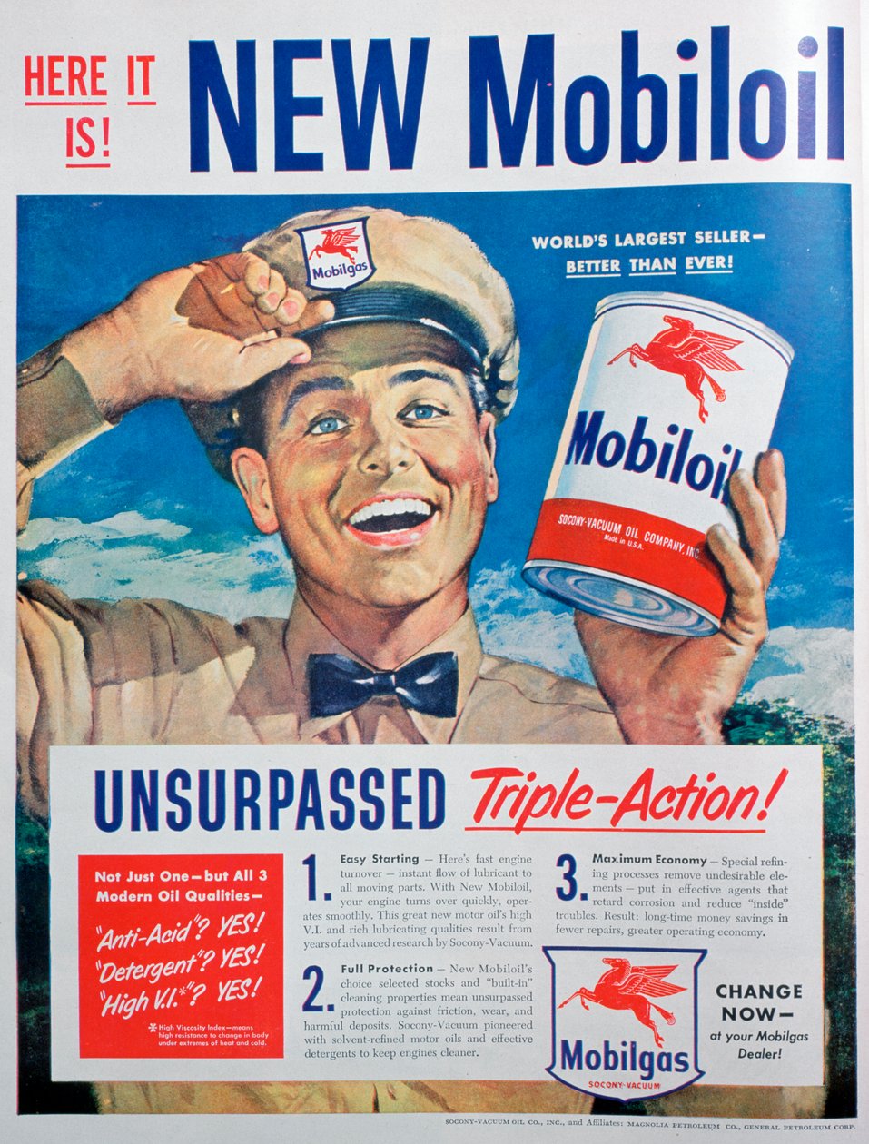 Mobiloil motor oil advert, 1949 by Unbekannt