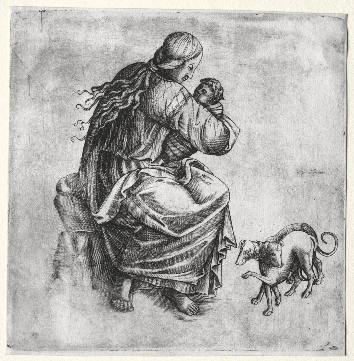 Mother and Child with Two Dogs, late 1400s by Unbekannt