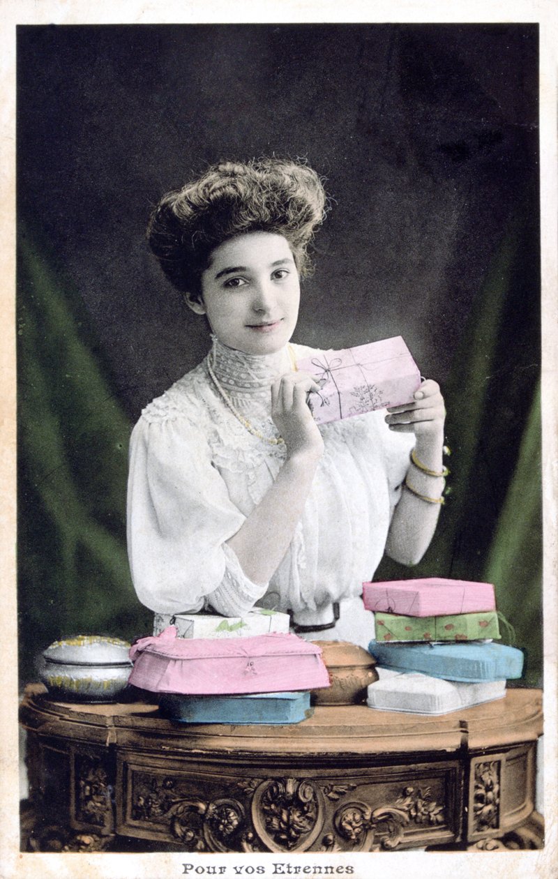 New Year Gift, French Postcard by Unbekannt