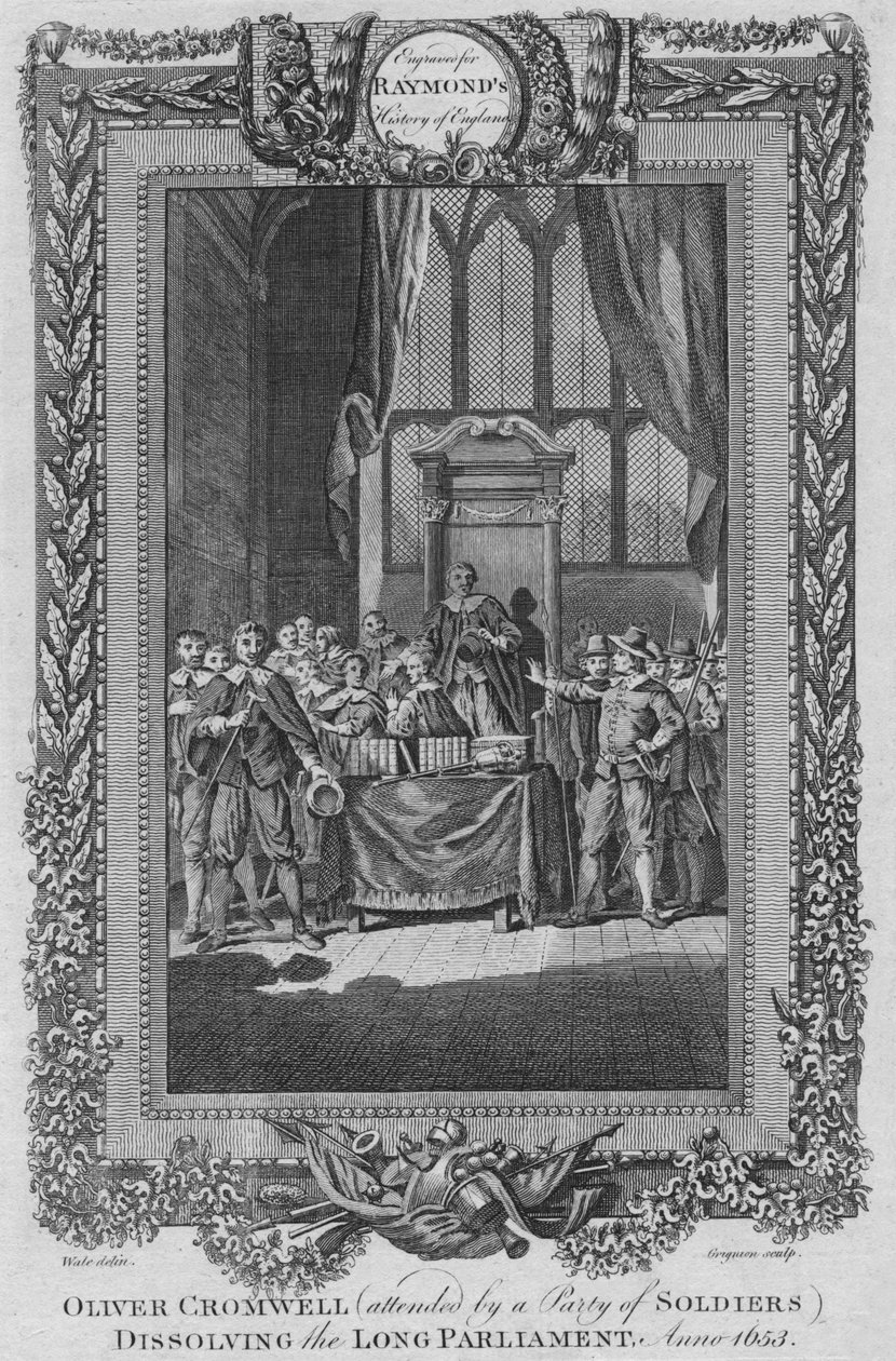 Oliver Cromwell attended by a City of Soldiers dissolving the Long ...