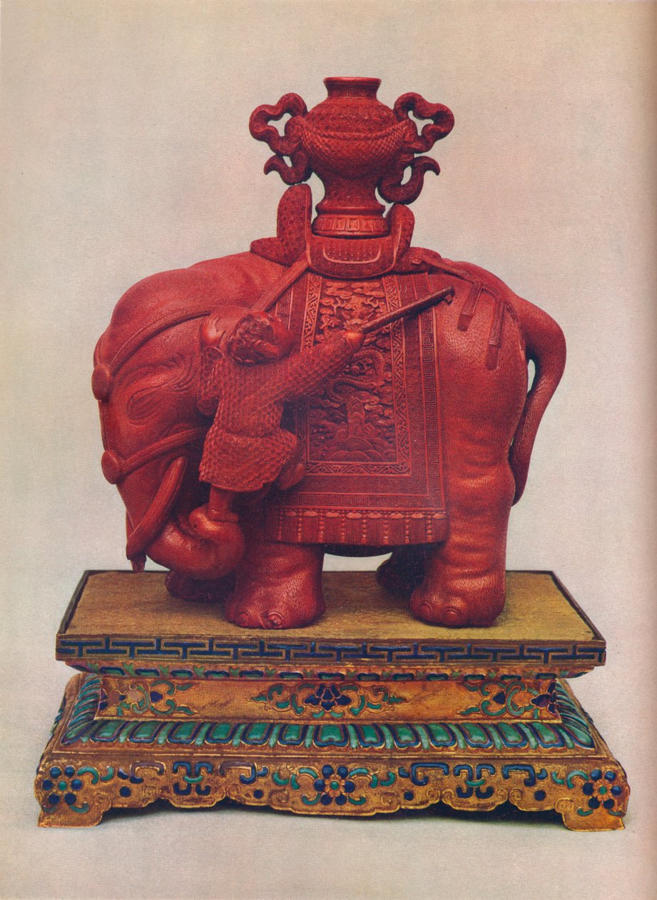 One of a pair of carved red lacquer elephants, Chinese, Qianlong Period, c1765 by Unbekannt