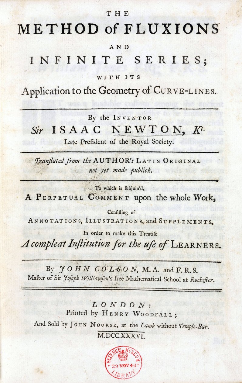 Title page of 'The method of fluxions and infinite series', by Isaac ...