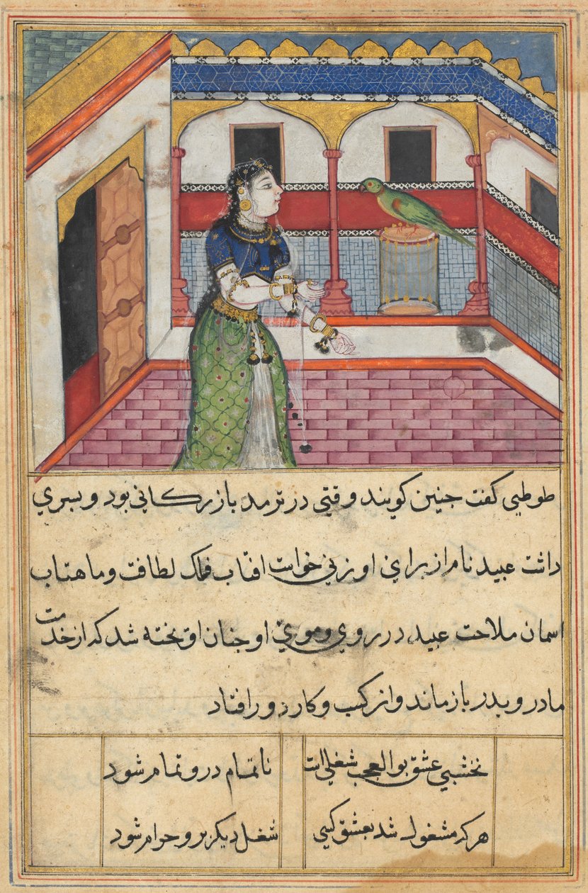 Page from Tales of a Parrot Tuti-nama: Forty-Second Night: The Parrot Addresses..., c. 1560 by Unbekannt