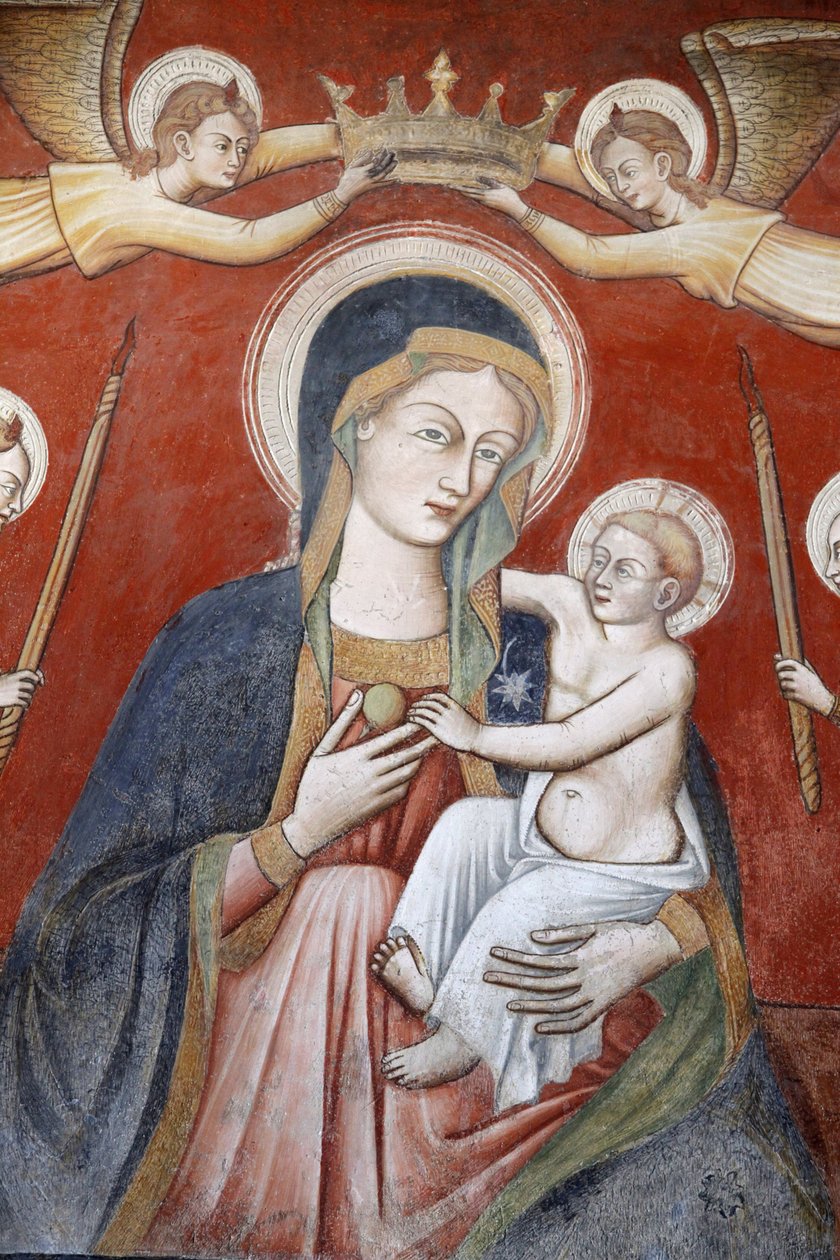 Painting in the basilica di Santa Caterina, Galatina, Apulia: Angels crowning Mary holding Jesus, Galatina, Italy by Unbekannt
