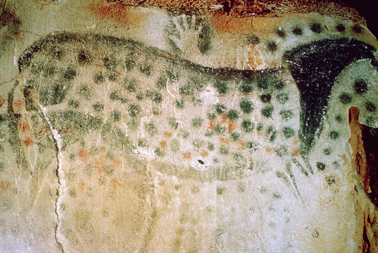 Paleolithic cave-painting of a horse and human hands from France by Unbekannt