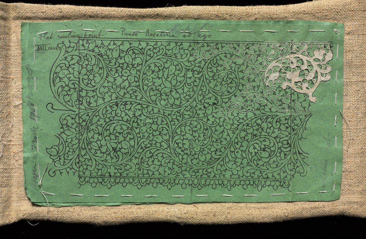 Pattern for Lace with Small Section of Venetian Flat Point Lace Worked on It by Unbekannt