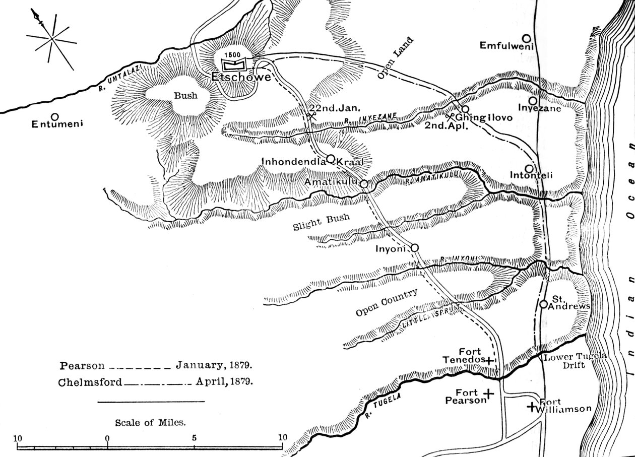 Plan of the Marches of Pearson Jan., 1879 and of Chelmsford April, 1879 to Etschowe, c1880 by Unbekannt