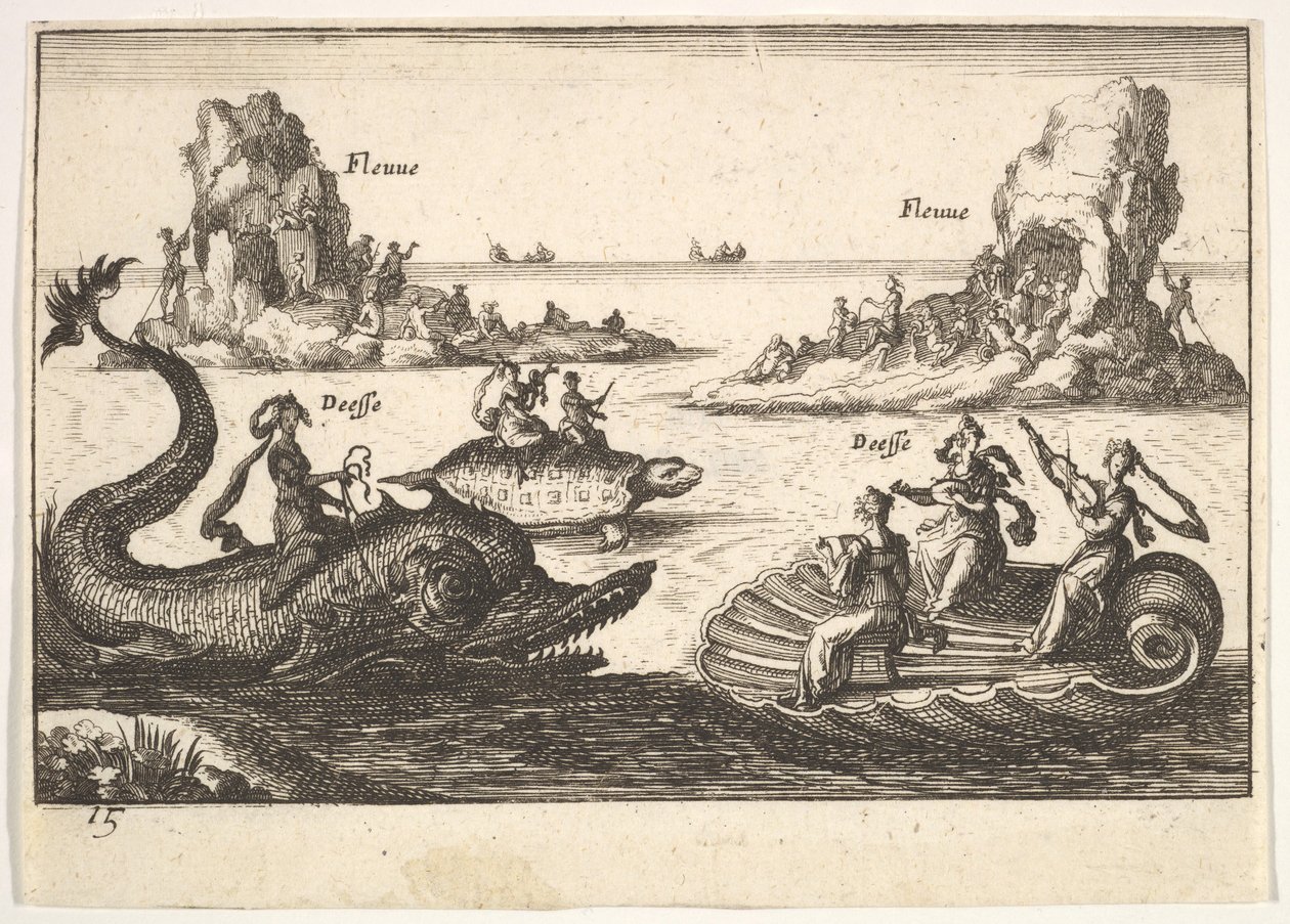 Plate 15: Rivers and goddesses, with floating islands guided by pole bearers, 1664 by Unbekannt