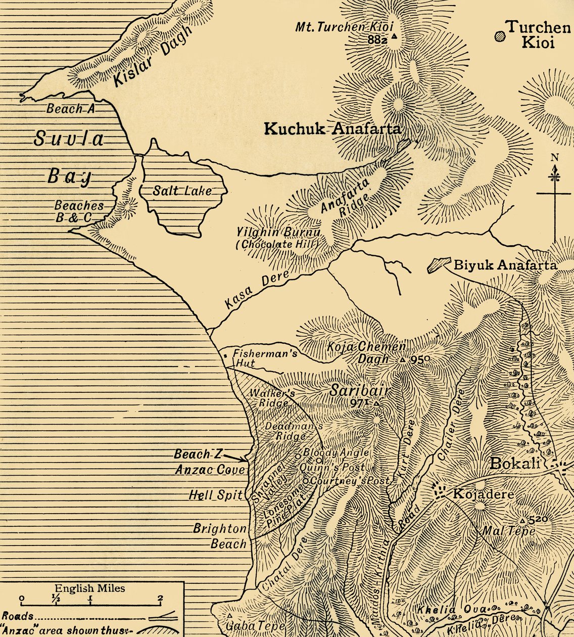 Positions of ANZAC forces on the Gallipoli peninsula in Turkey, First World War, July 1915, c1920 by Unbekannt