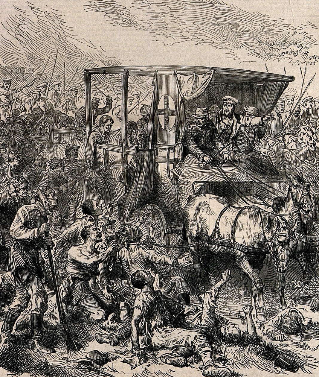 Rescuing the Wounded Russian Soldiers from the Battlefield, c1878 by Unbekannt