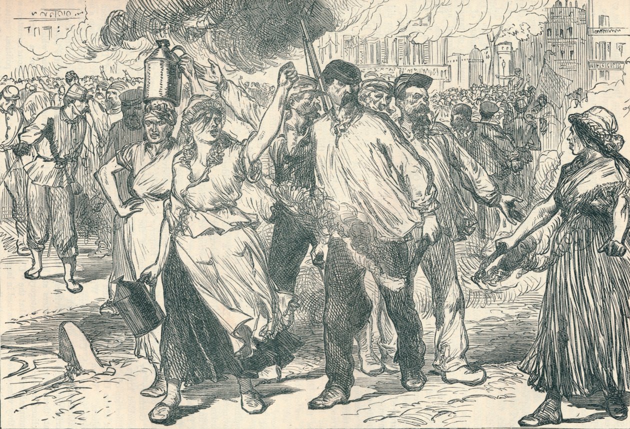 Rioters and petroleuses firing public buildings in Paris during the Paris Commune, 1871 by Unbekannt