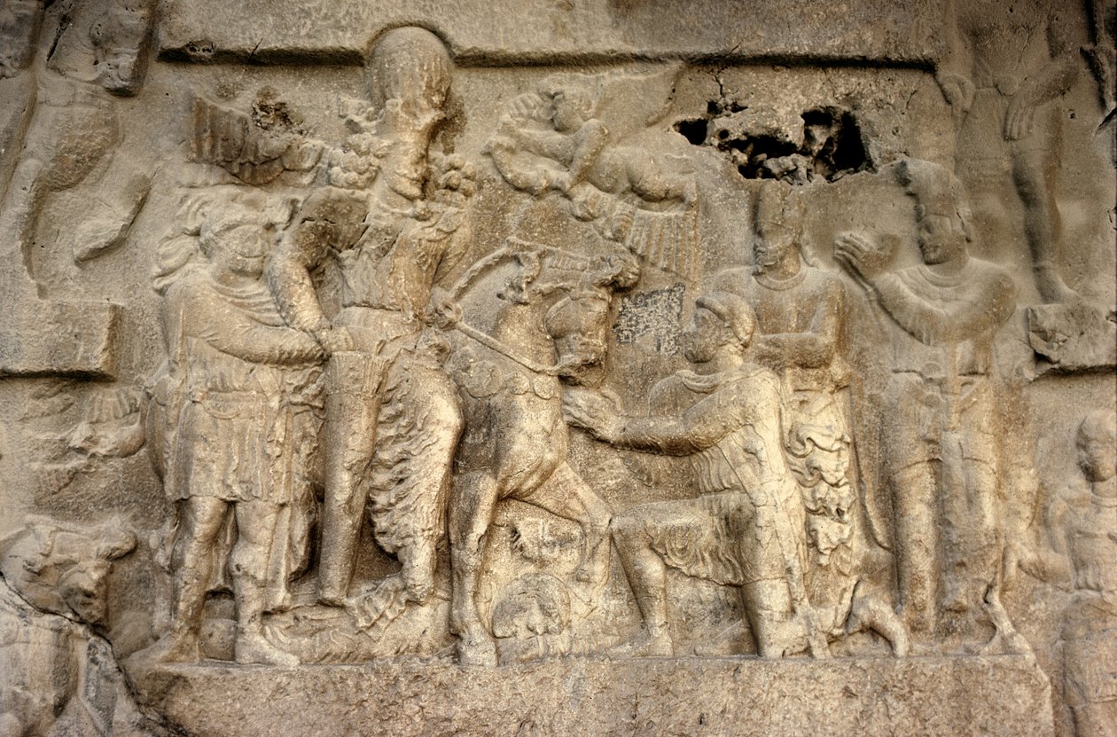 Rock relief depicting the Sassanian King Shapur I, the Roman Emperor Valerian, and Persian generals by Unbekannt