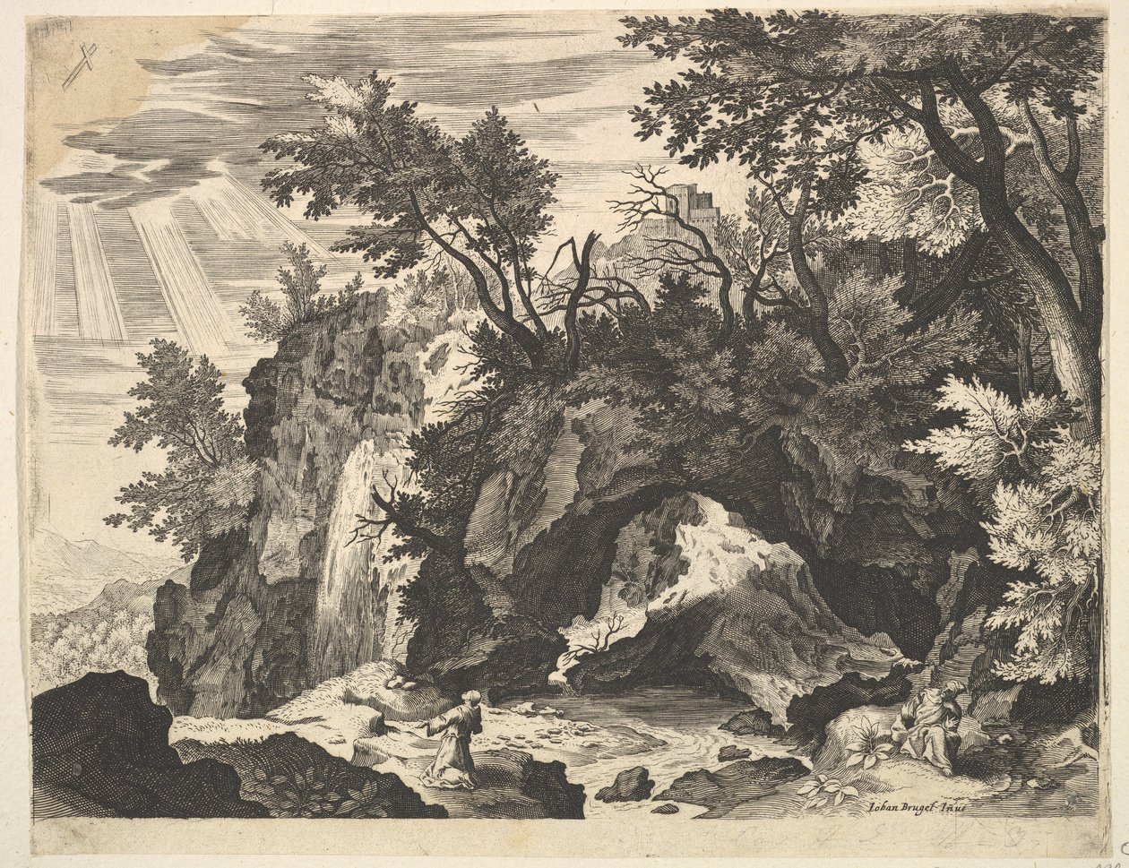 Rocky Landscape with the Stigmatization of St. Francis (reverse copy) by Unbekannt