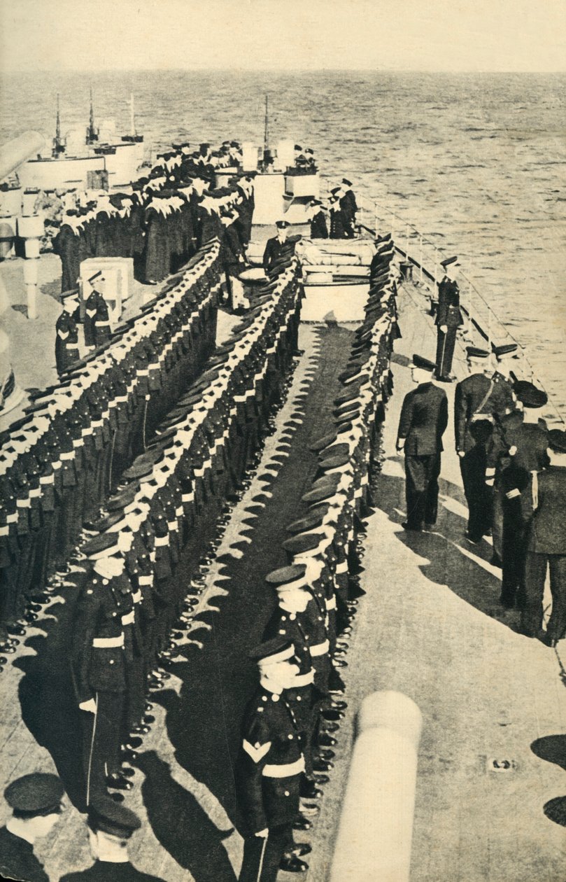 Royal Marines lined up on parade on board a ship, World War II by Unbekannt