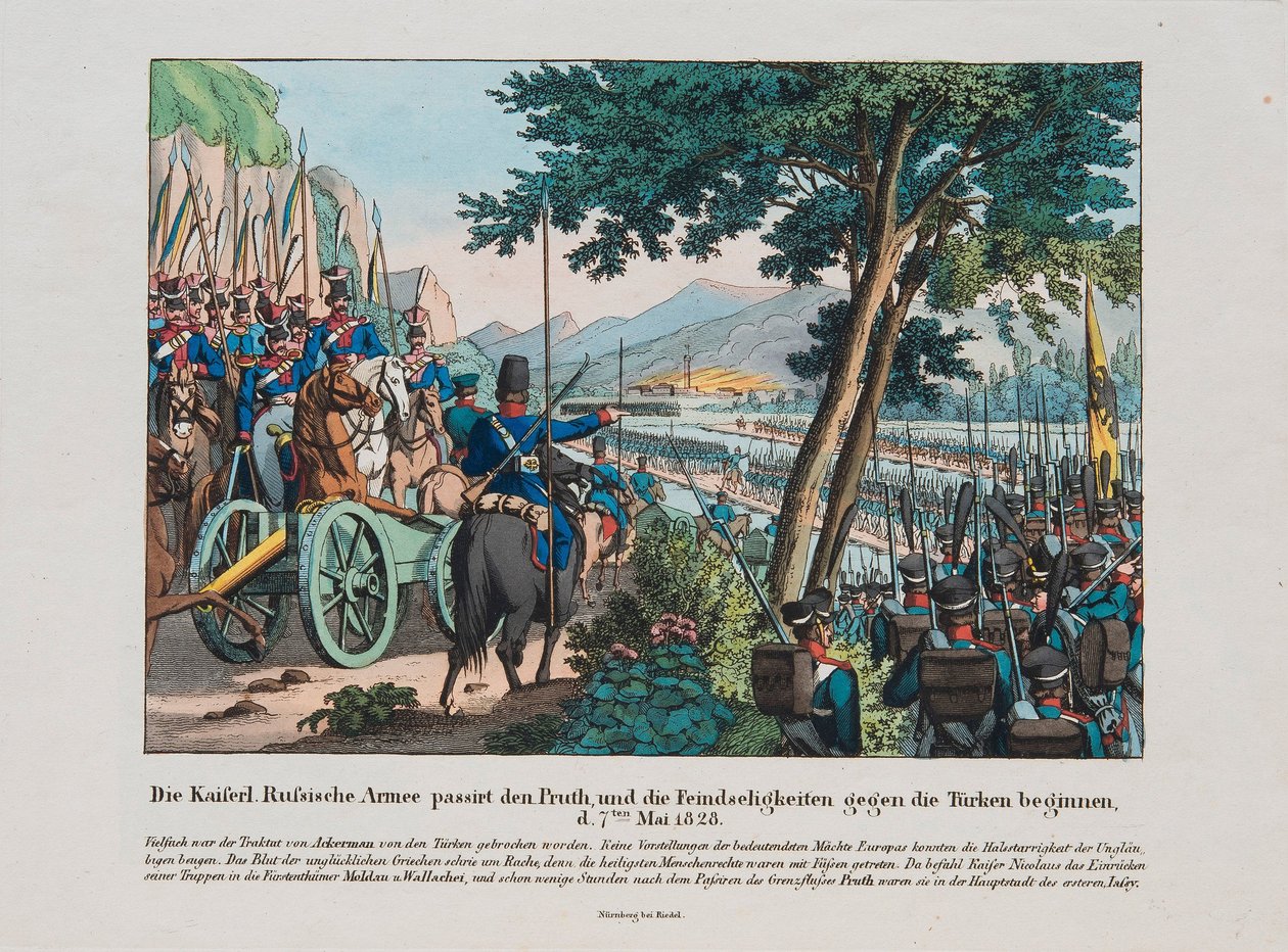 Russian army crosses the Pruth River into Moldavia on May 1828, c. 1830 by Unbekannt