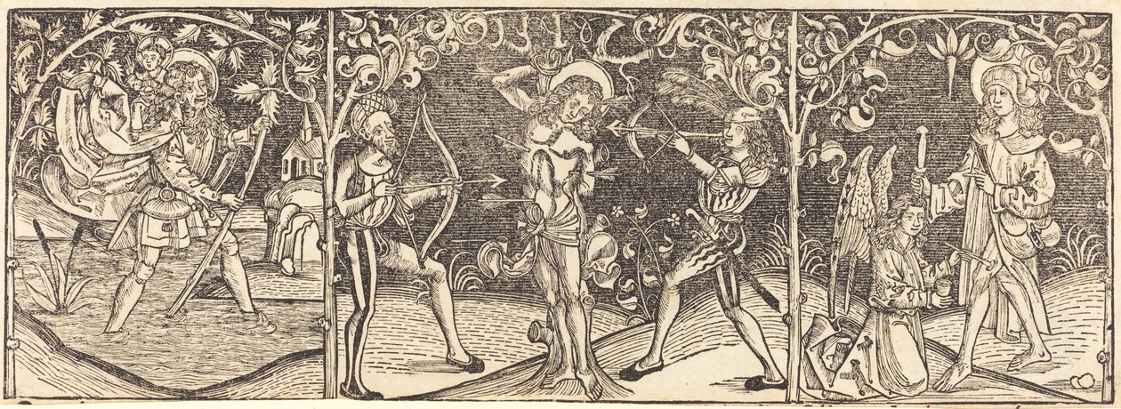 Saints Christopher, Sebastian, and Roche by Unbekannt