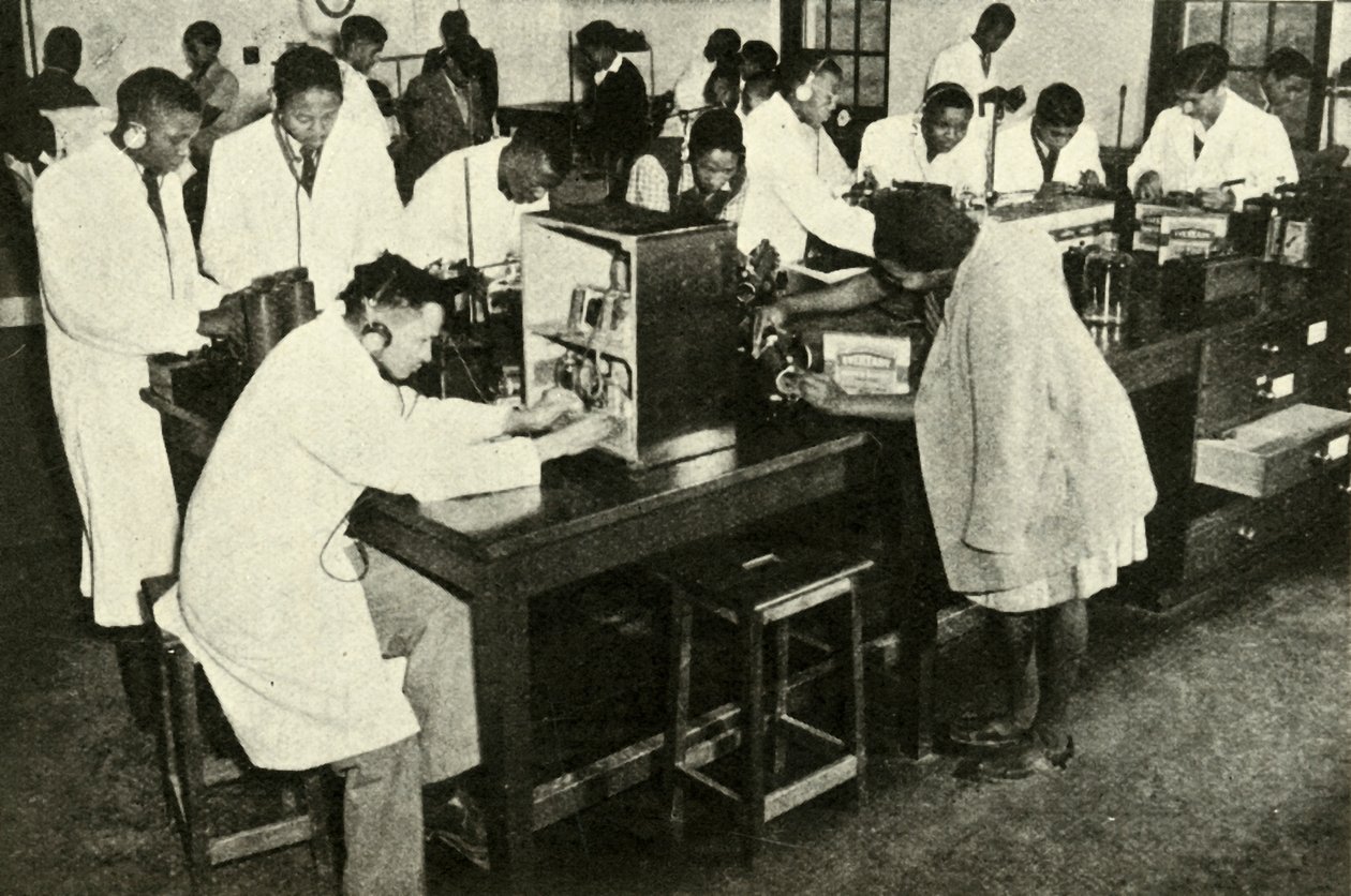 Scenes in a Native College - Students in the physics laboratory