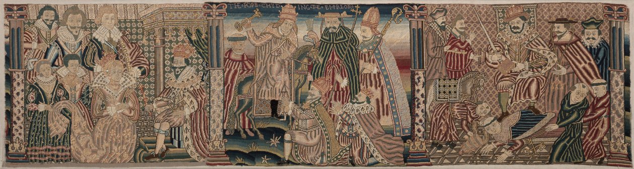 Section of an Embroidered Frieze: Ahasuerus and Esther, The Pope ...